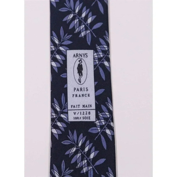 Arnys Paris Berluti Navy Blue Leaves Flowers Silk Handmade Necktie Tie - Picture 6 of 6